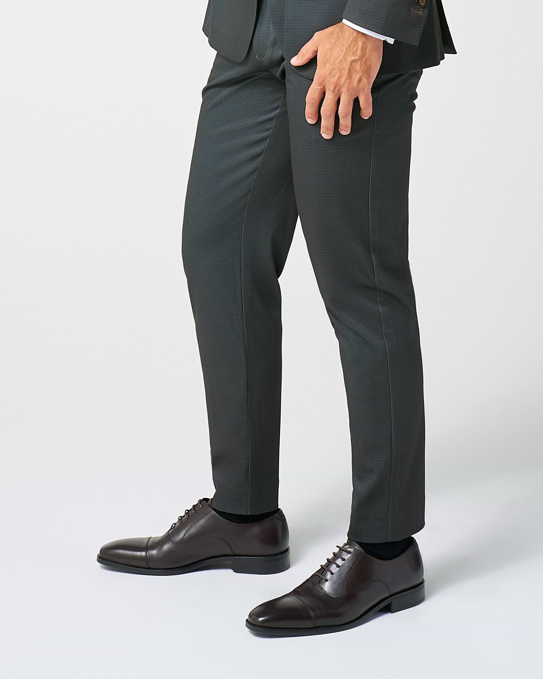Athletic Fit Stretch Suit Pants - Charcoal Microcheck