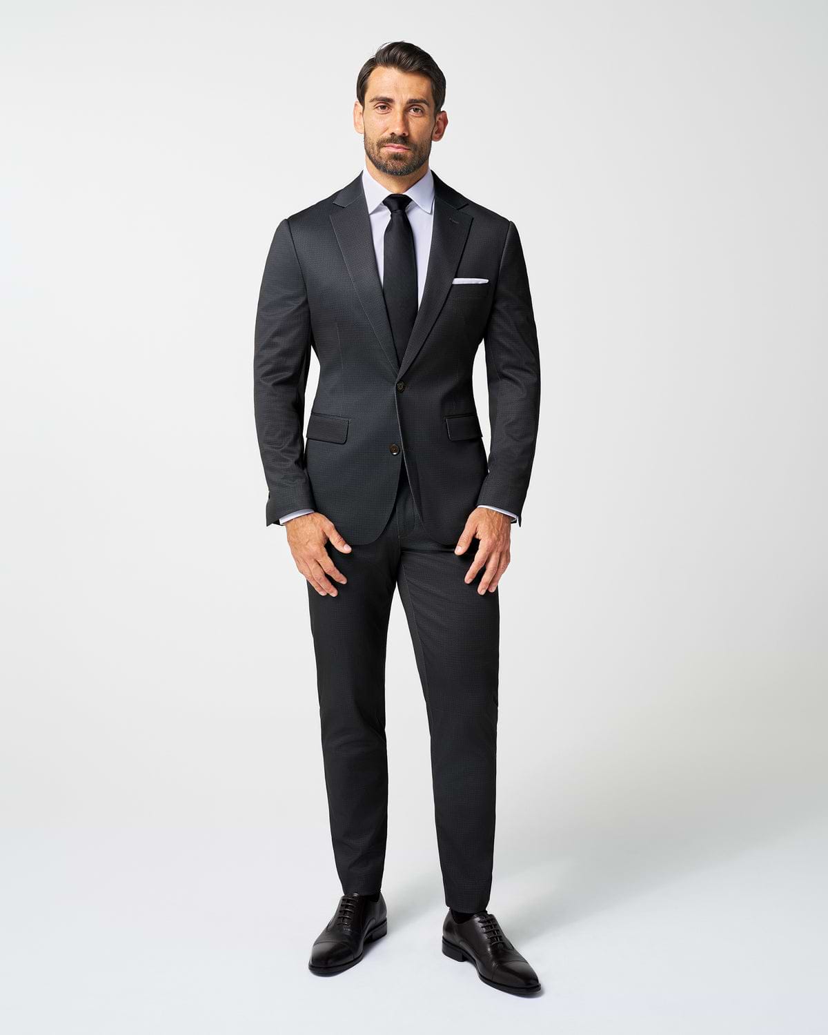 Athletic Fit Stretch Suit Pants - Charcoal Microcheck