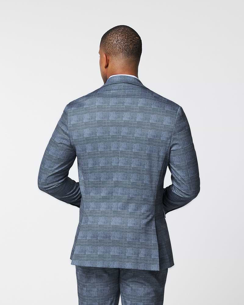 Athletic Fit Stretch Blazer - Knit Light Blue, Navy & White Plaid