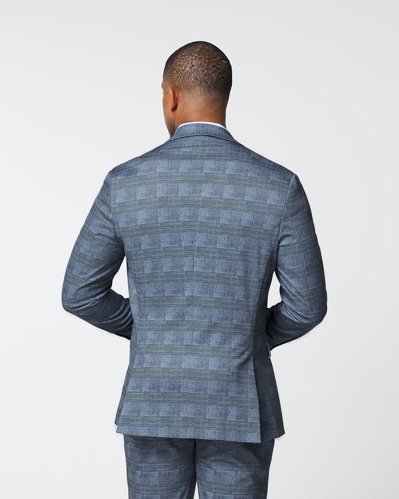 Athletic Fit Stretch Blazer - Knit Light Blue, Navy & White Plaid