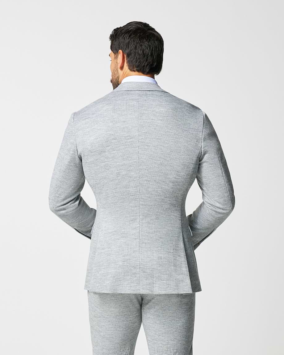 Athletic Fit Stretch Wool Blazer - Light Grey with White Mini Stripe