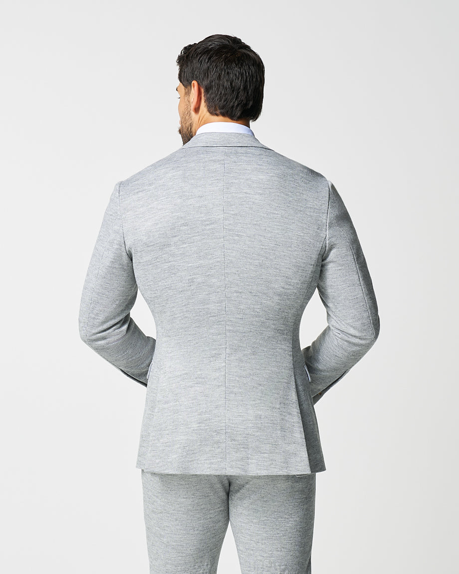 Athletic Fit Stretch Wool Blazer - Light Grey with White Mini Stripe