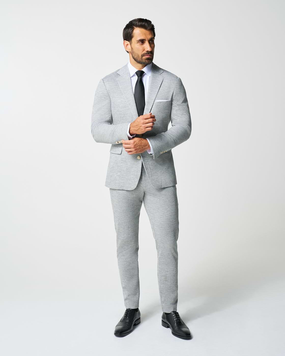 Athletic Fit Stretch Wool Blazer - Light Grey with White Mini Stripe
