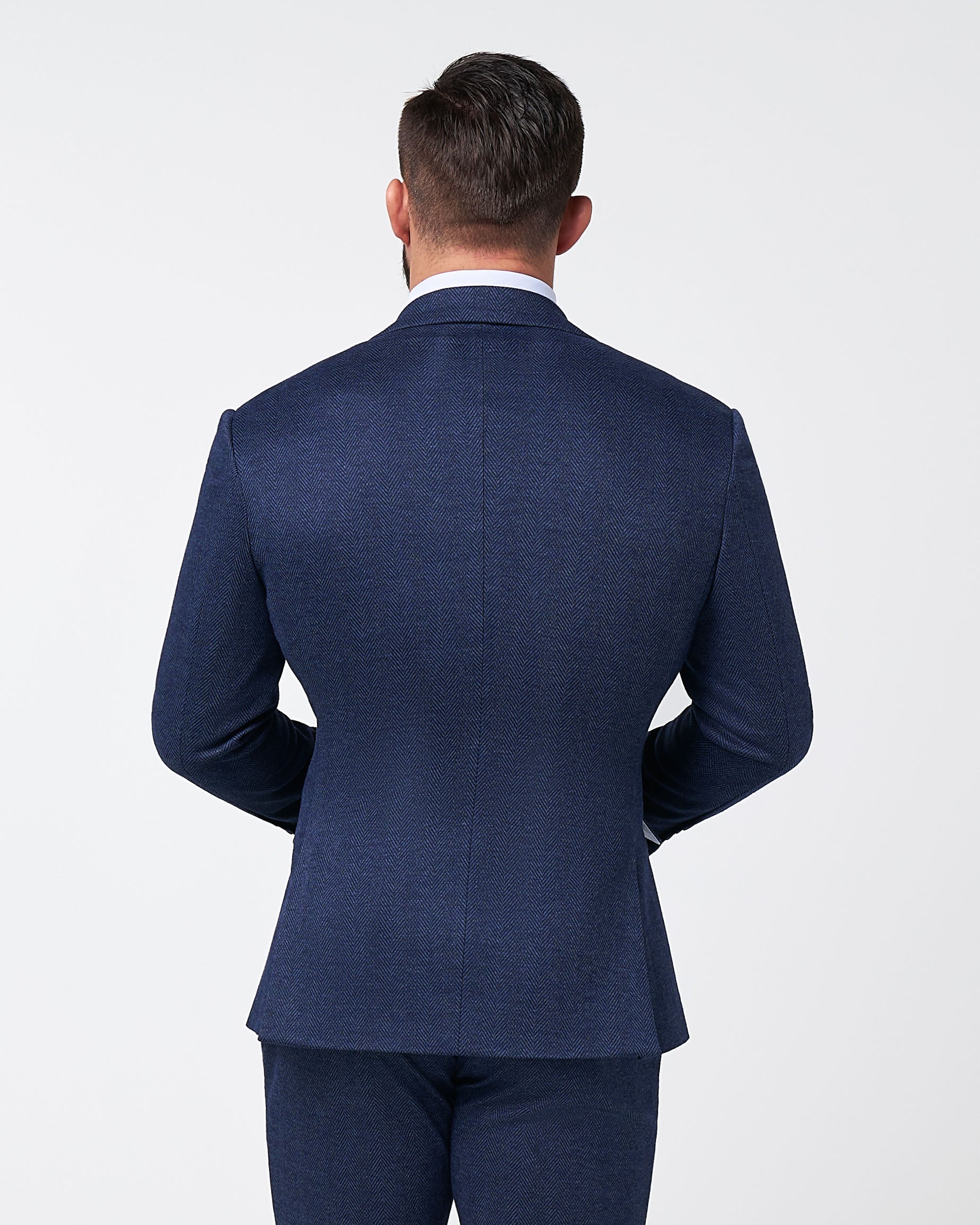 Athletic Fit Stretch Wool Blazer - Navy Herringbone