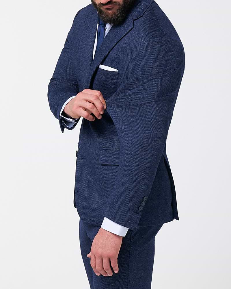 Athletic Fit Stretch Wool Blazer - Navy Herringbone