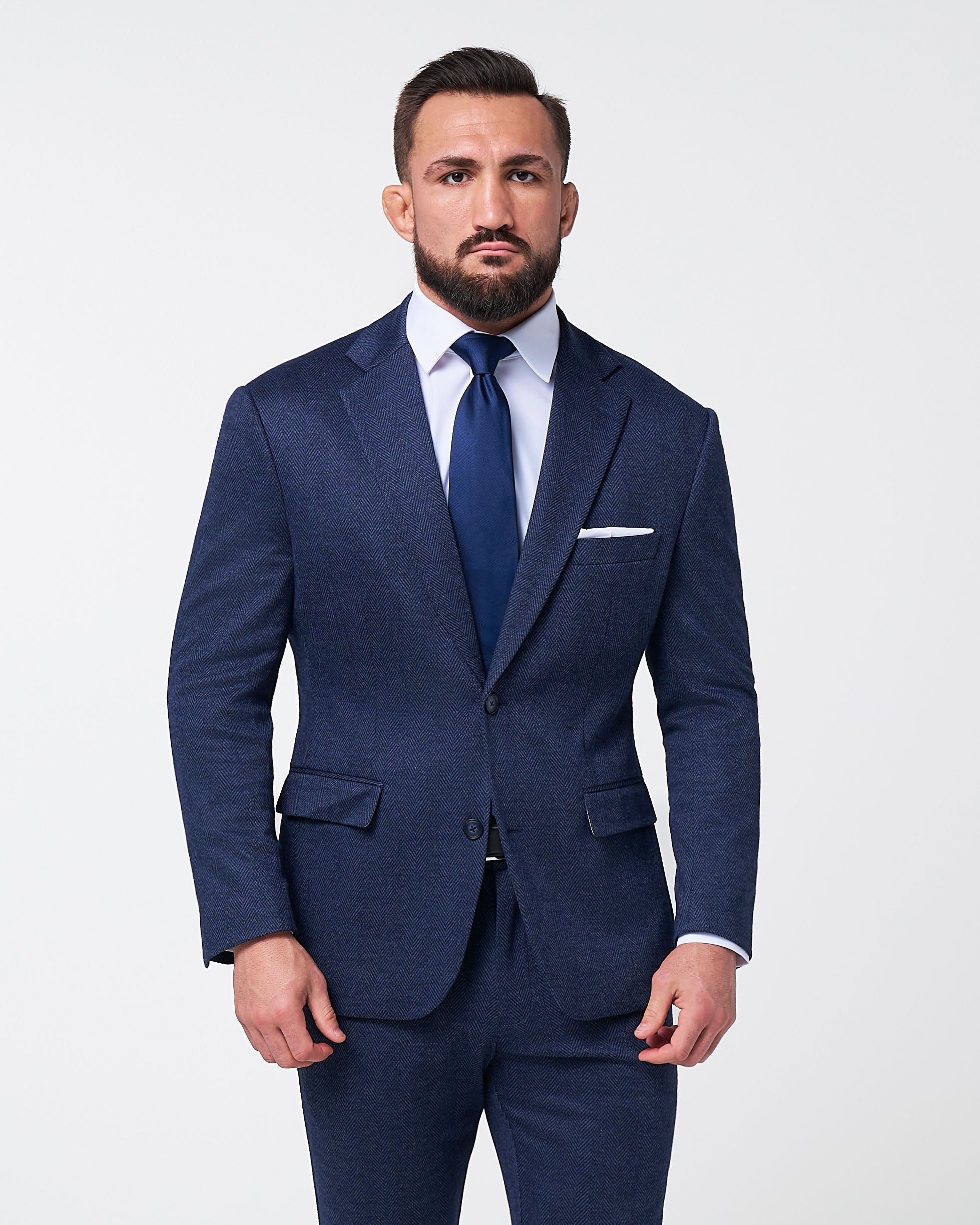 Athletic Fit Stretch Wool Blazer - Navy Herringbone