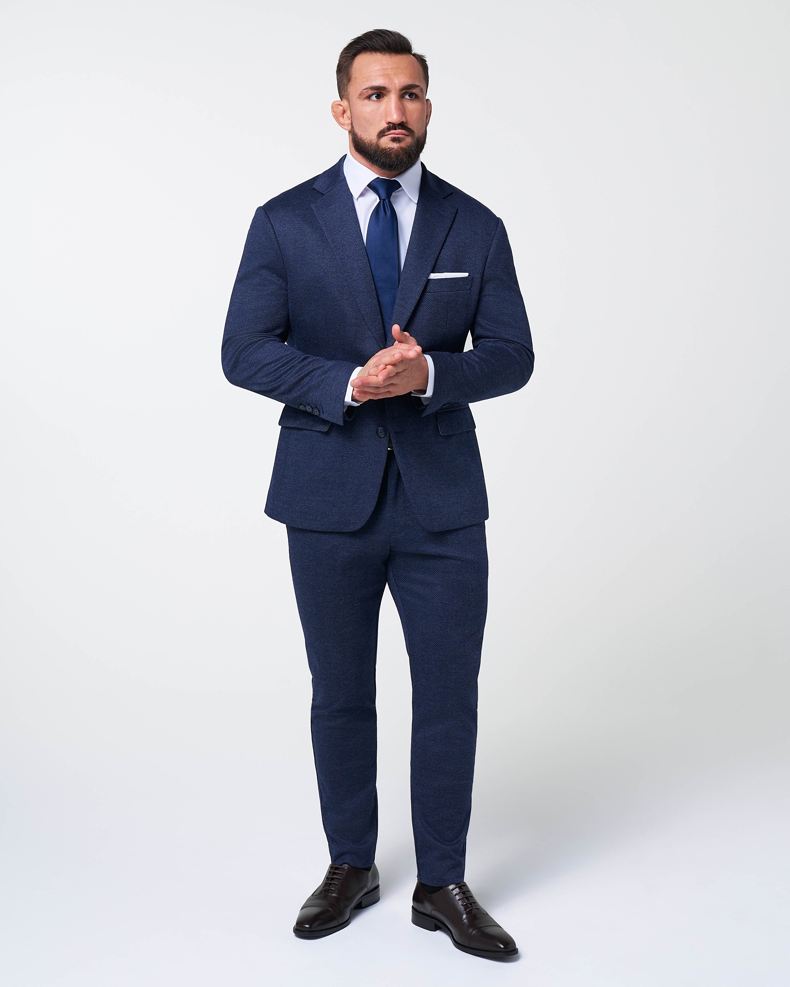 Athletic Fit Stretch Wool Blazer - Navy Herringbone
