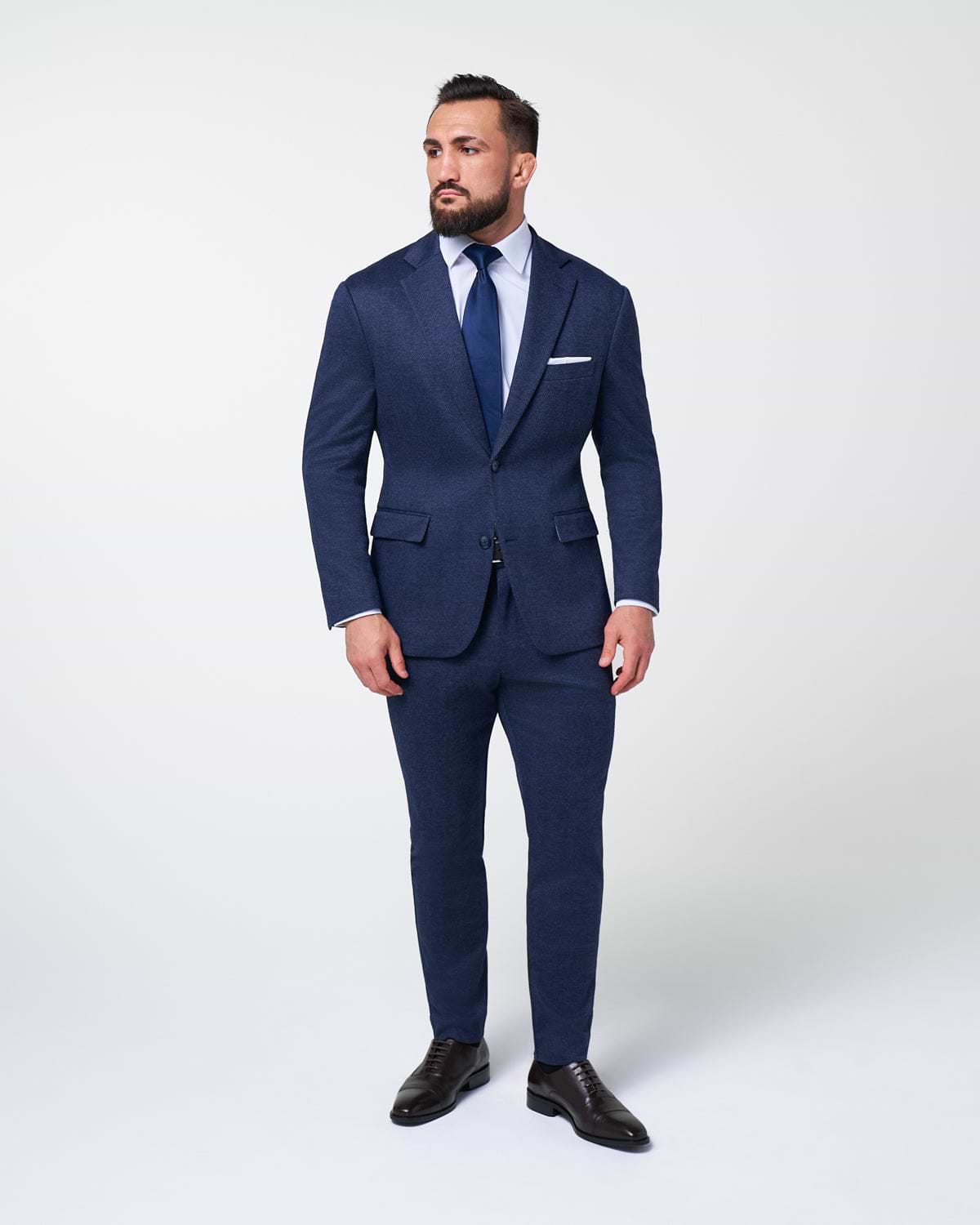 Athletic Fit Stretch Wool Blazer - Navy Herringbone