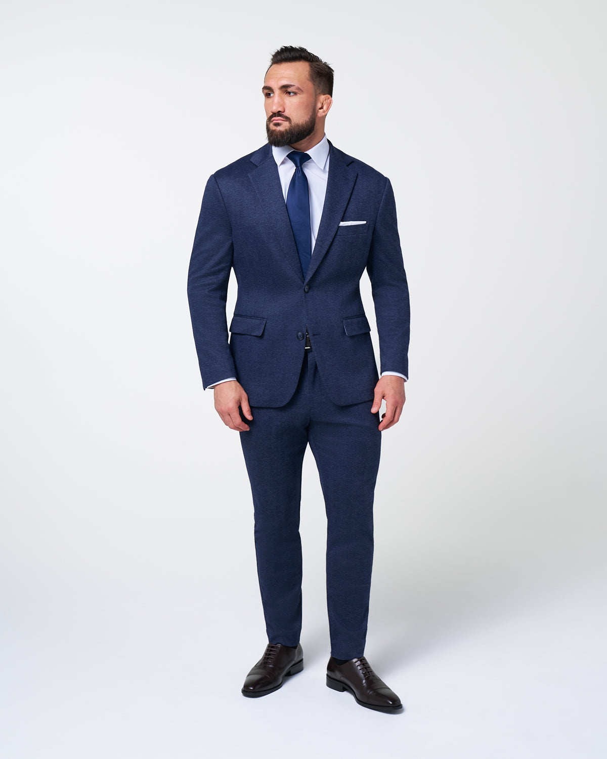Athletic Fit Stretch Wool Blazer - Navy Herringbone