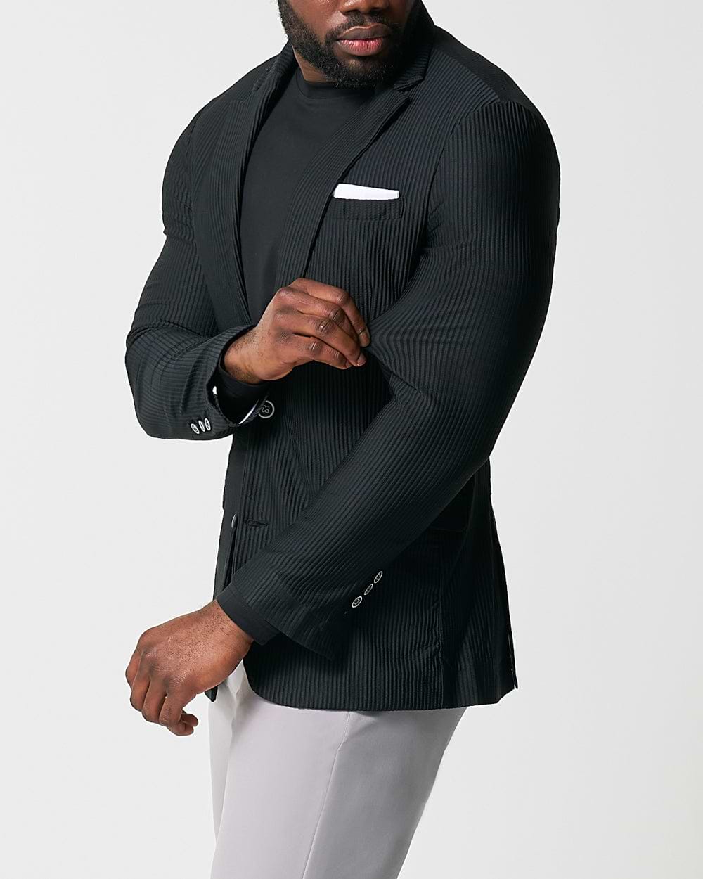 Athletic Fit Stretch Blazer - Black Seersucker