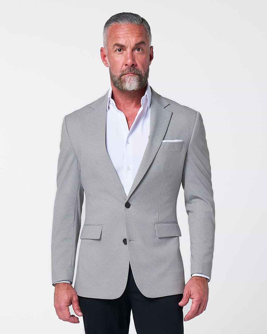 Athletic Fit Stretch Blazer - Slate Grey Houndstooth
