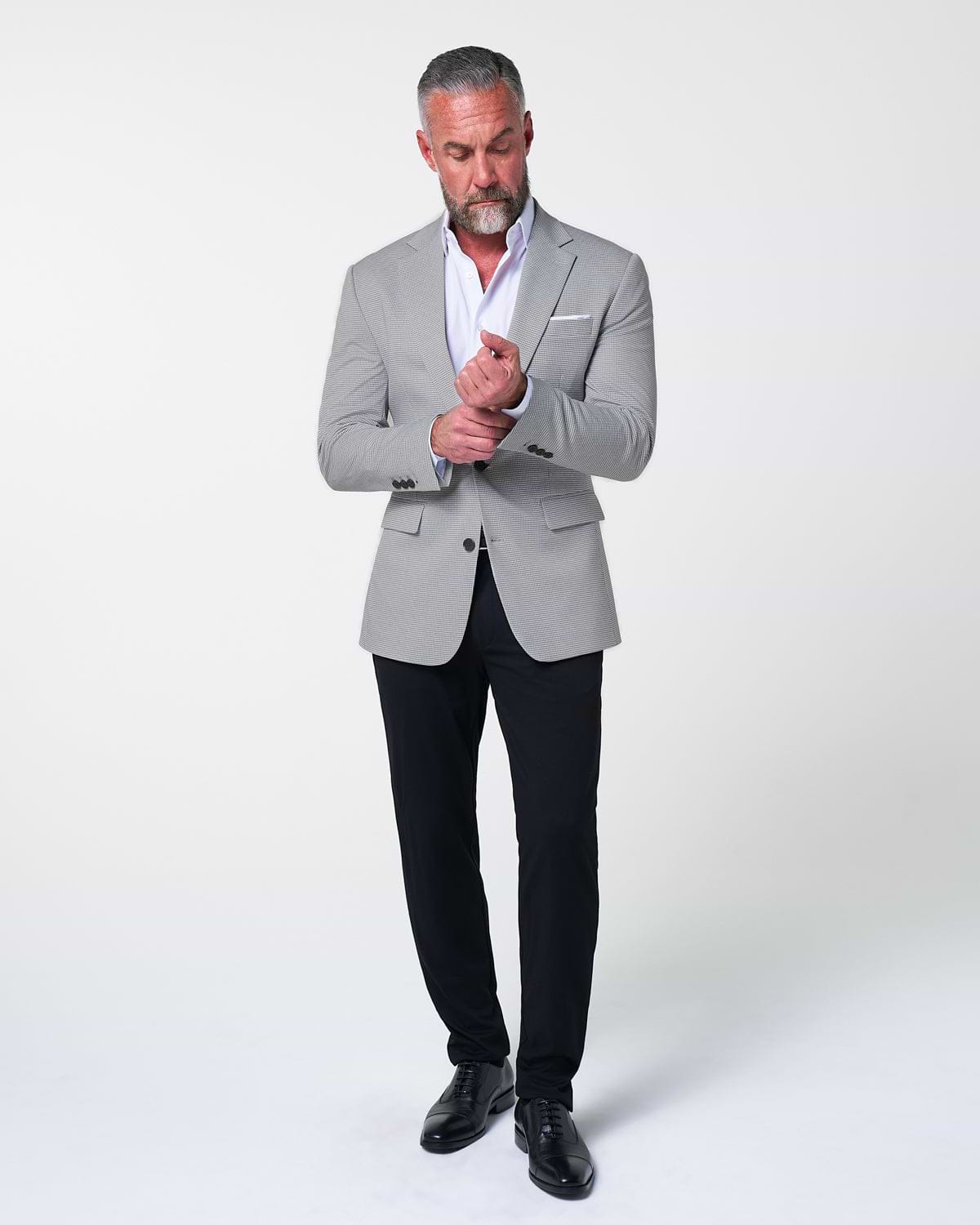 Athletic Fit Stretch Blazer - Slate Grey Houndstooth