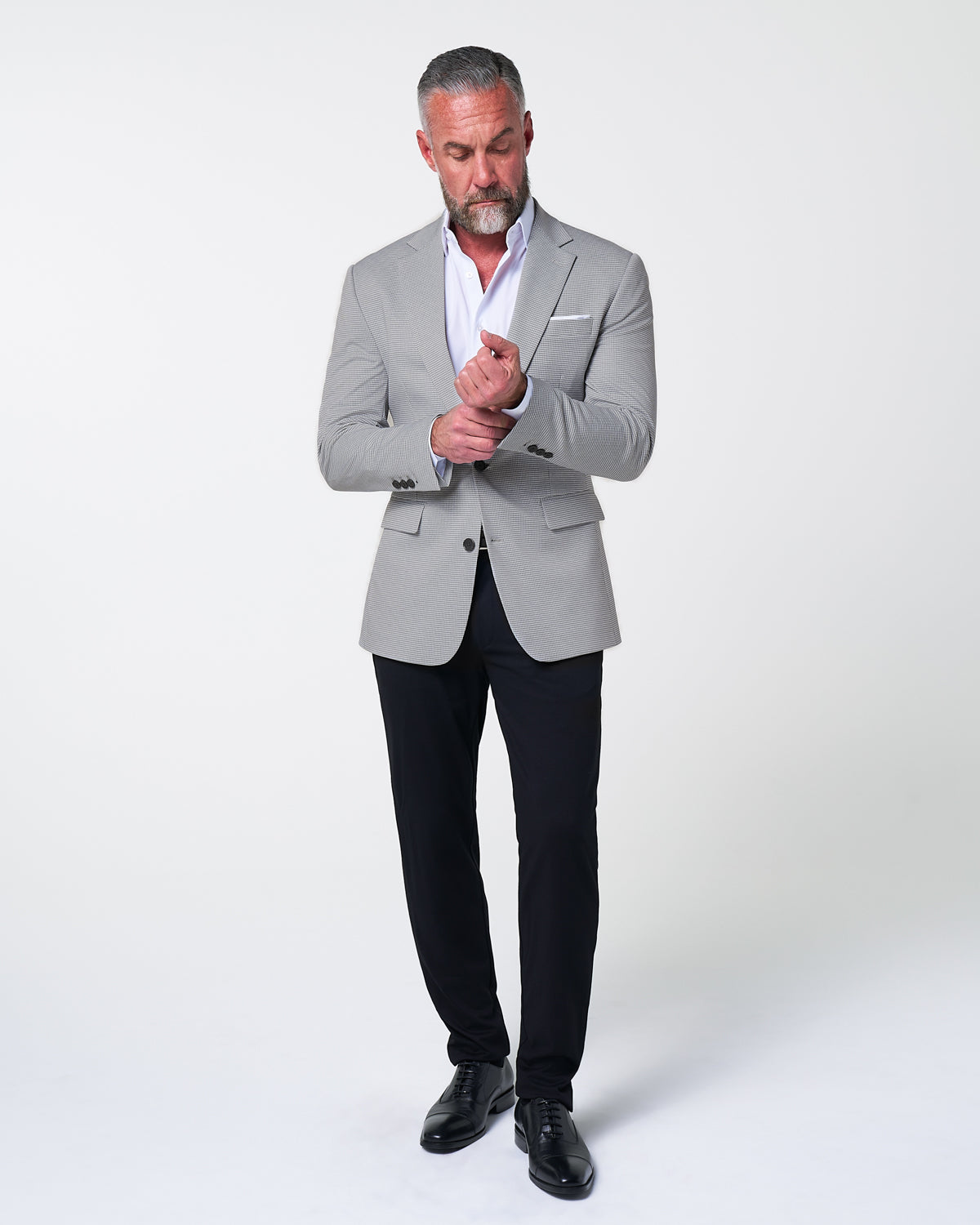 Athletic Fit Stretch Blazer - Slate Grey Houndstooth