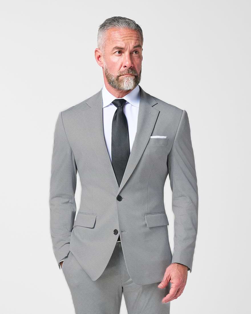 Athletic Fit Stretch Blazer - Slate Grey Houndstooth