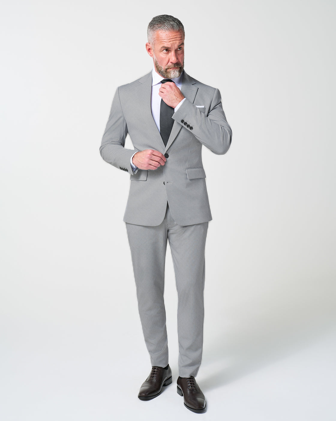 Athletic Fit Stretch Blazer - Slate Grey Houndstooth