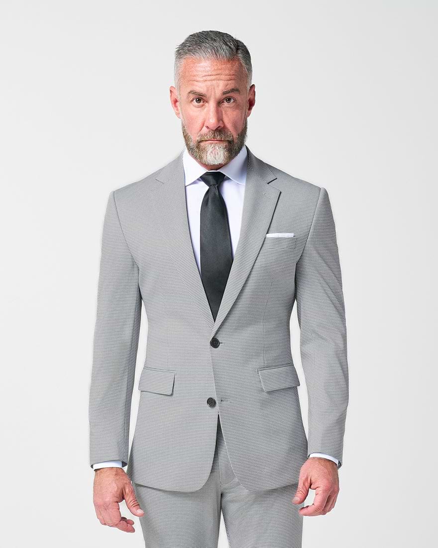Athletic Fit Stretch Blazer - Slate Grey Houndstooth