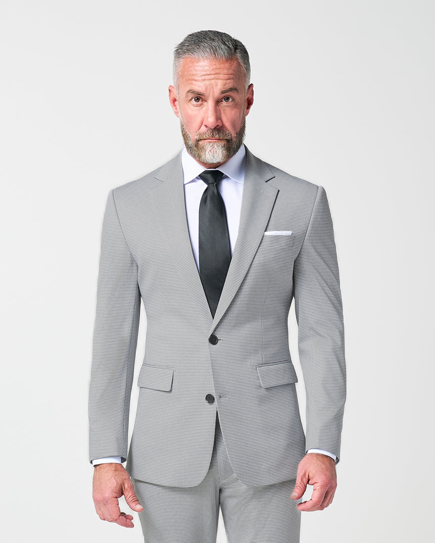 Athletic Fit Stretch Blazer - Slate Grey Houndstooth
