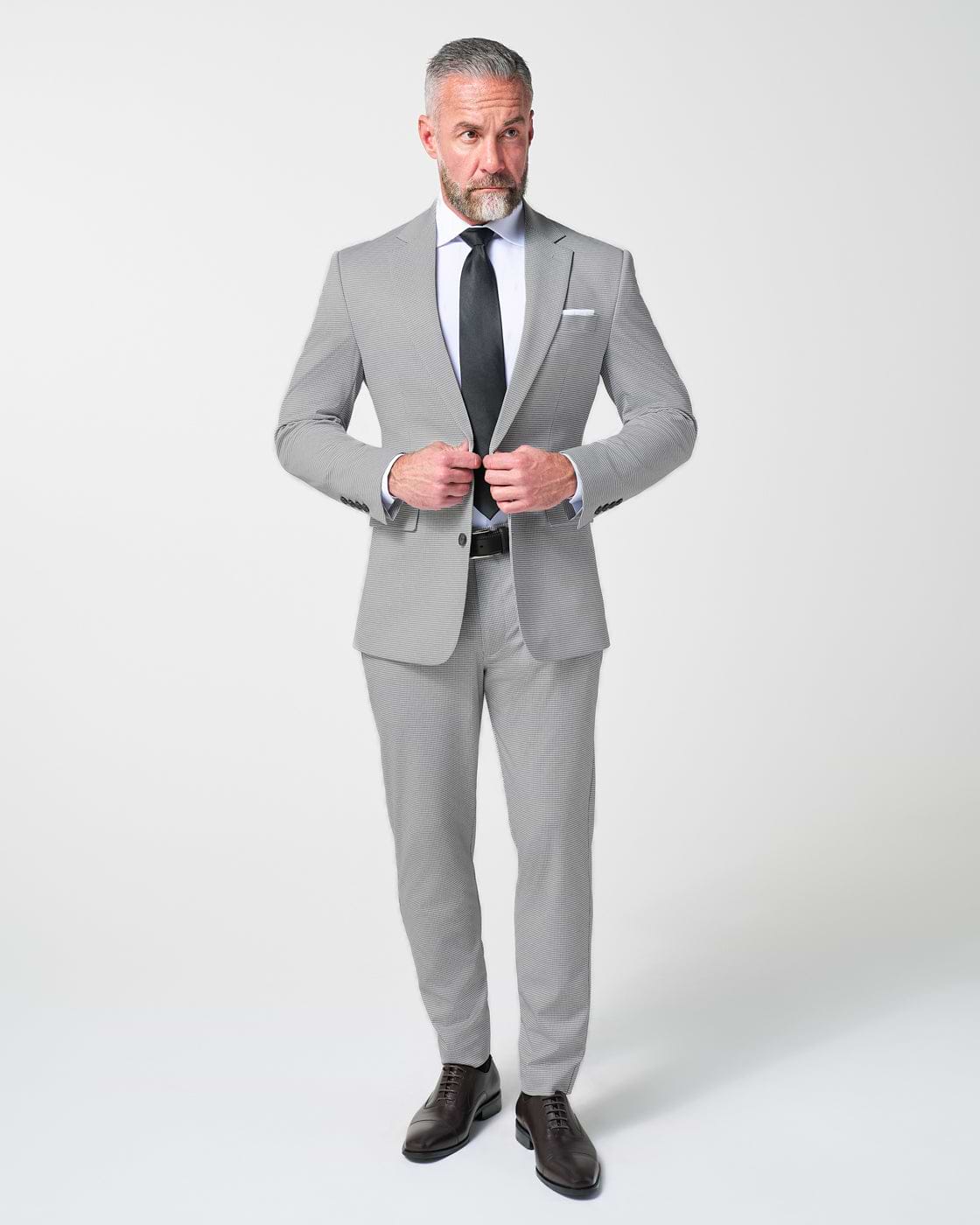 Athletic Fit Stretch Blazer - Slate Grey Houndstooth