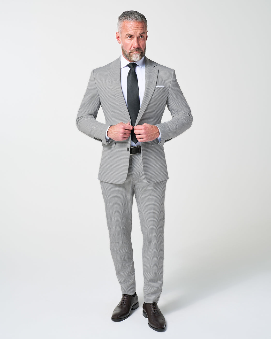 Athletic Fit Stretch Blazer - Slate Grey Houndstooth