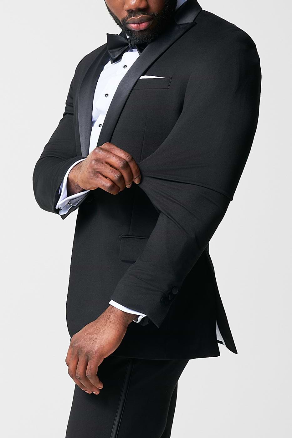 Athletic Fit Stretch Tuxedo Jacket - Black with Peak Lapel