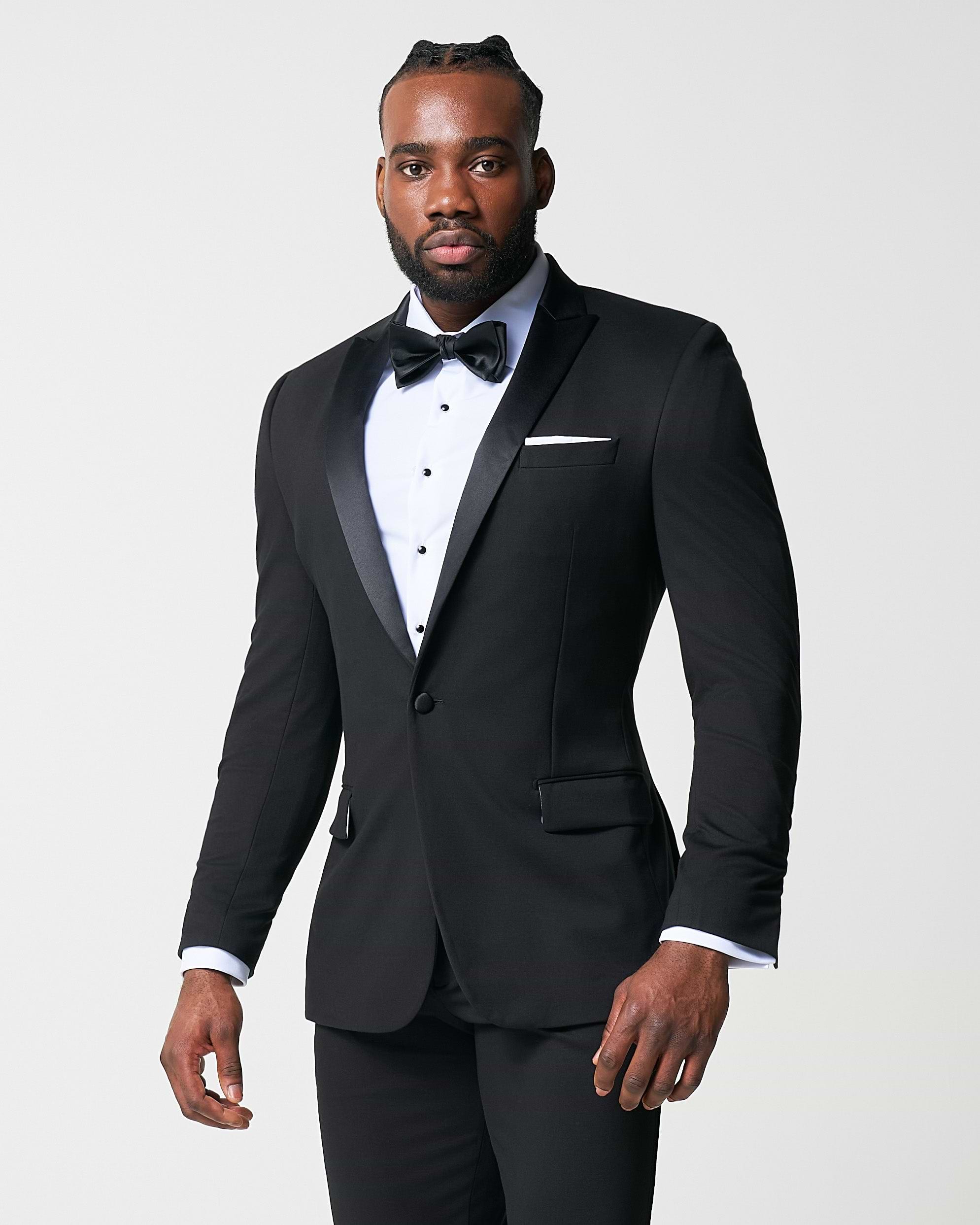 Athletic Fit Stretch Tuxedo Jacket - Black with Peak Lapel
