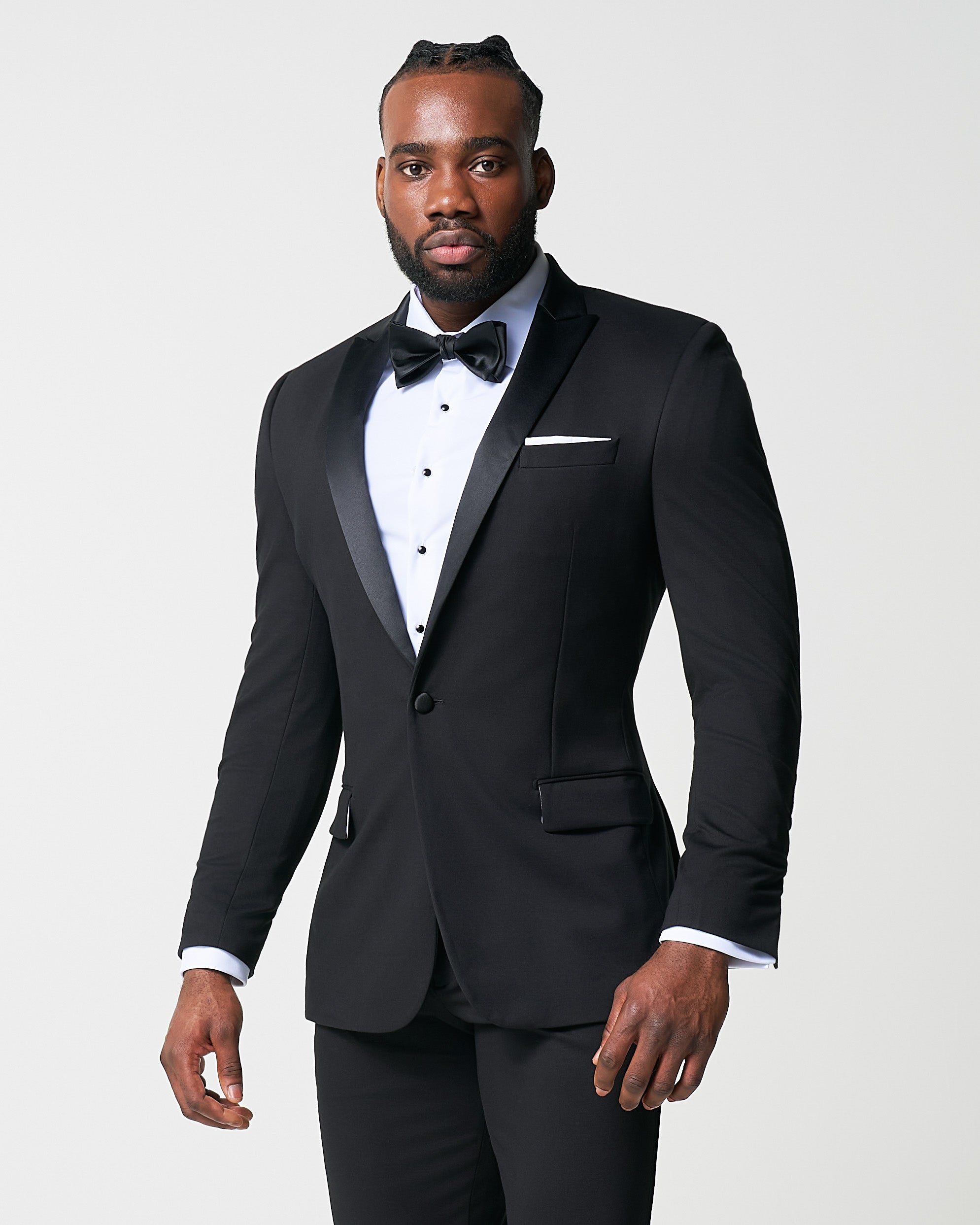 Athletic Fit Stretch Tuxedo Jacket - Black with Peak Lapel