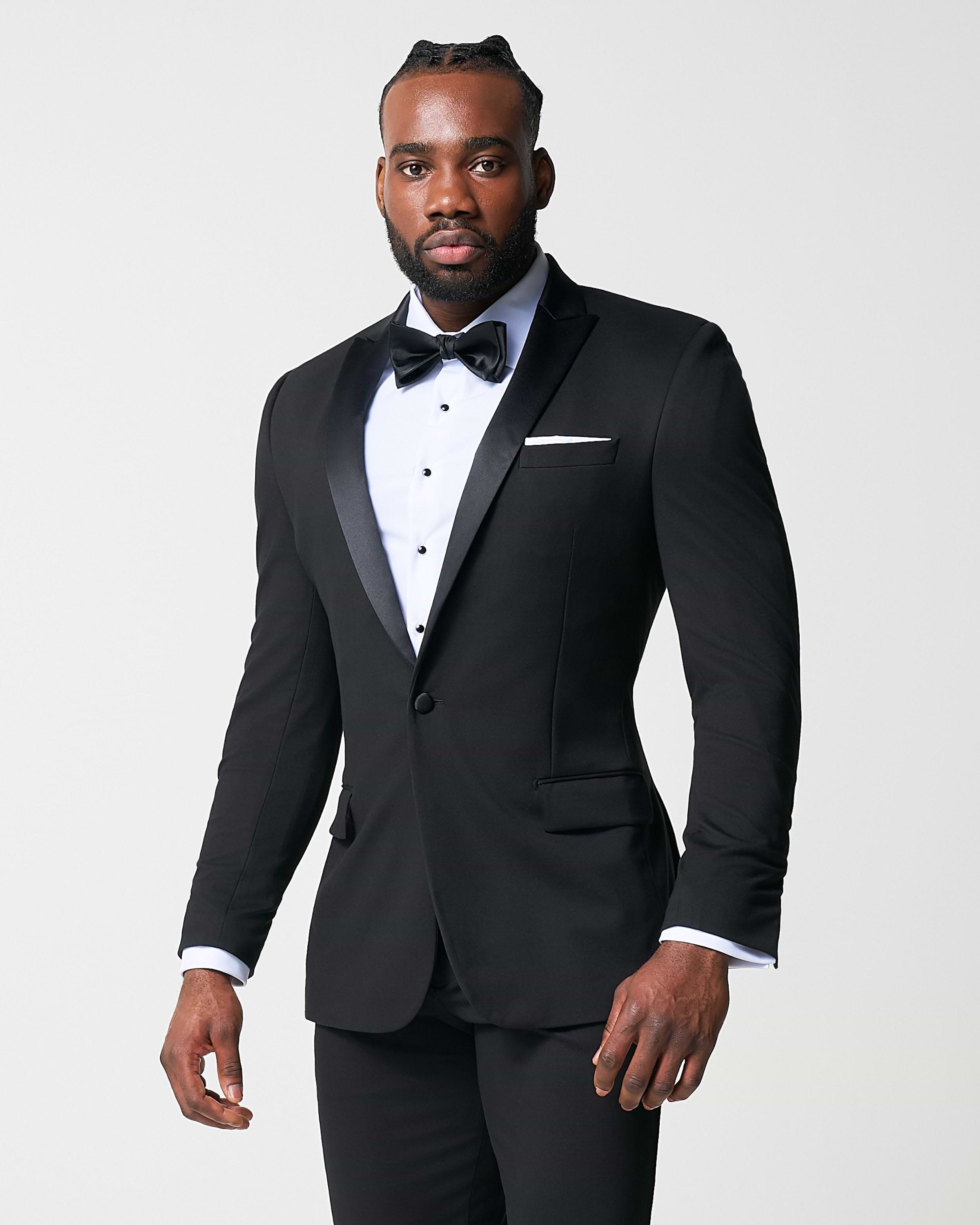 Athletic Fit Stretch Tuxedo Jacket - Black with Peak Lapel