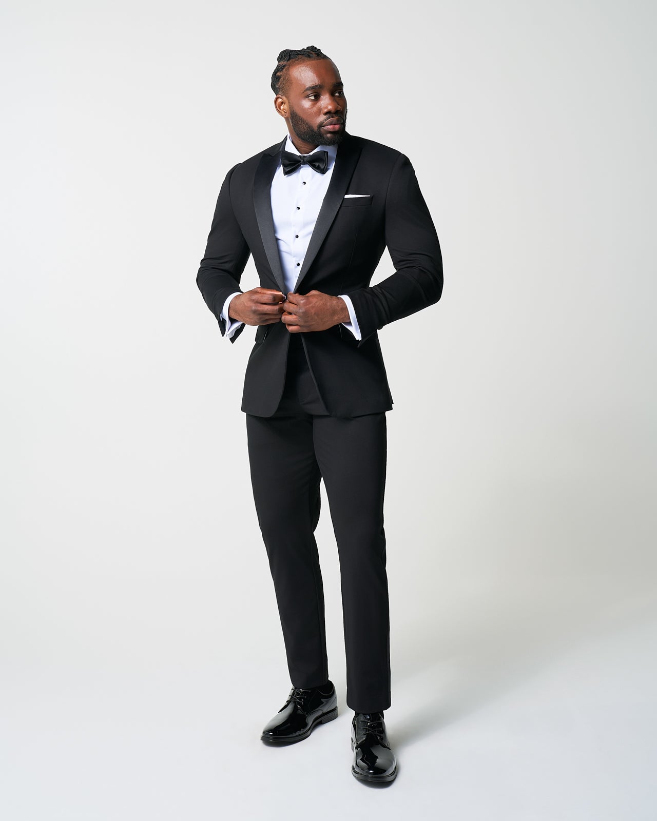 Athletic Fit Stretch Tuxedo Jacket - Black with Peak Lapel