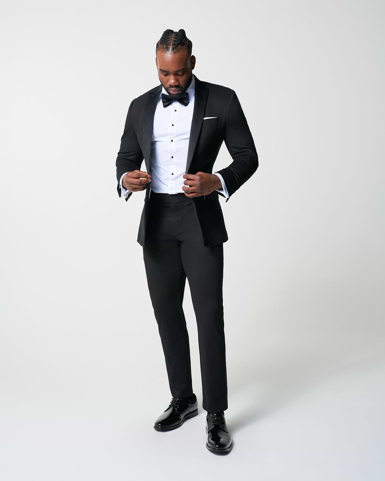 Athletic Fit Stretch Tuxedo Jacket - Black with Peak Lapel
