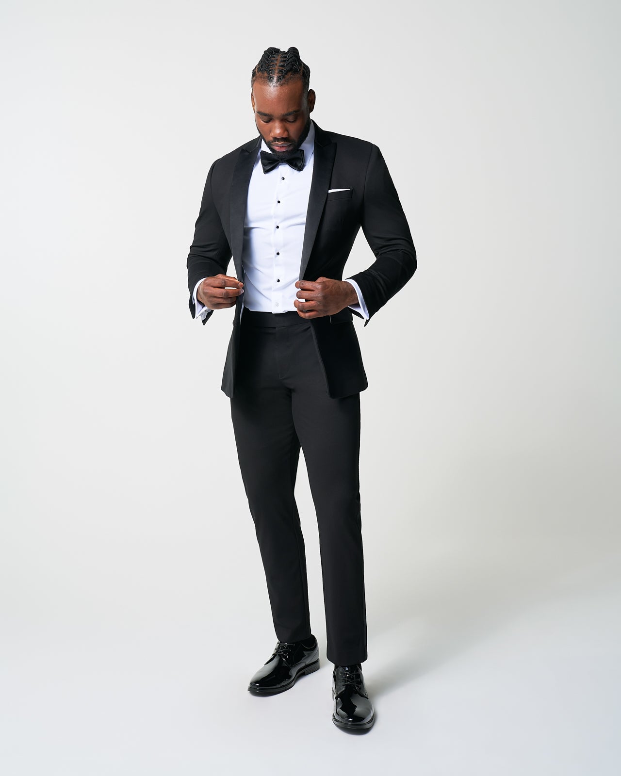 Athletic Fit Stretch Tuxedo Jacket - Black with Peak Lapel