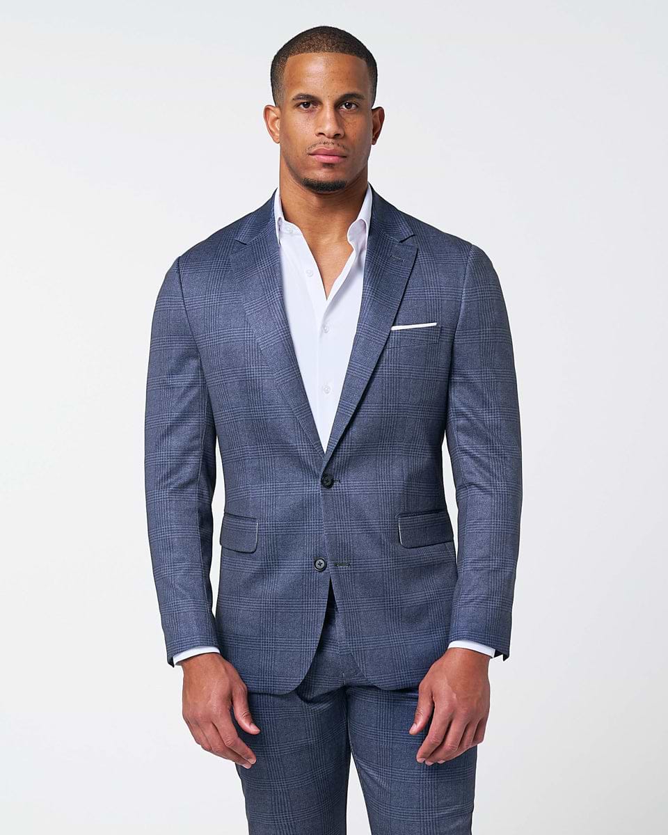 Athletic Fit Stretch Blazer - Storm Blue & Navy Plaid