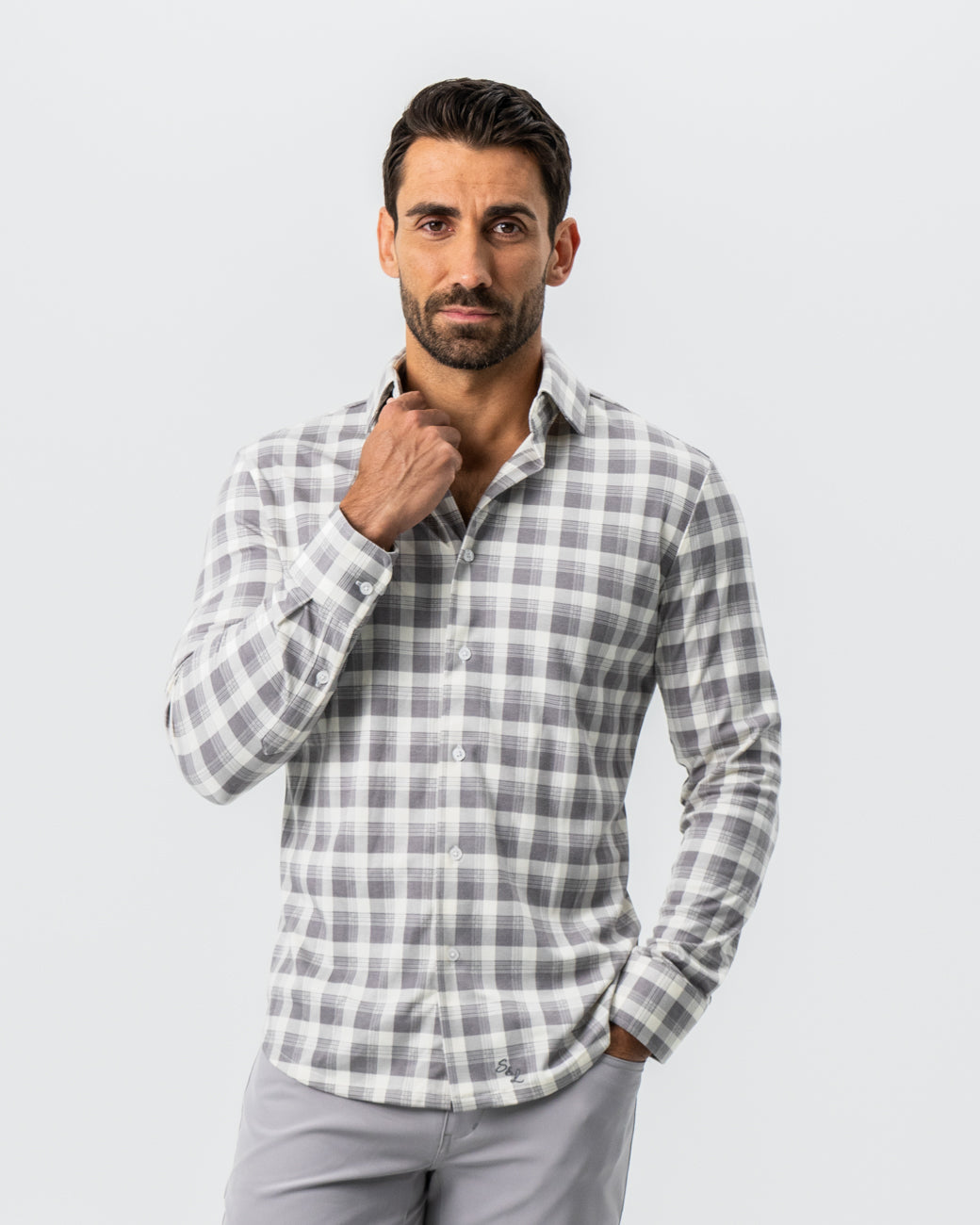"The Holden" Grey Plaid Button Down