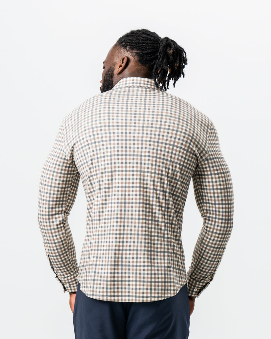 "The Palmer" Brown, Grey, and White Gingham Button Down