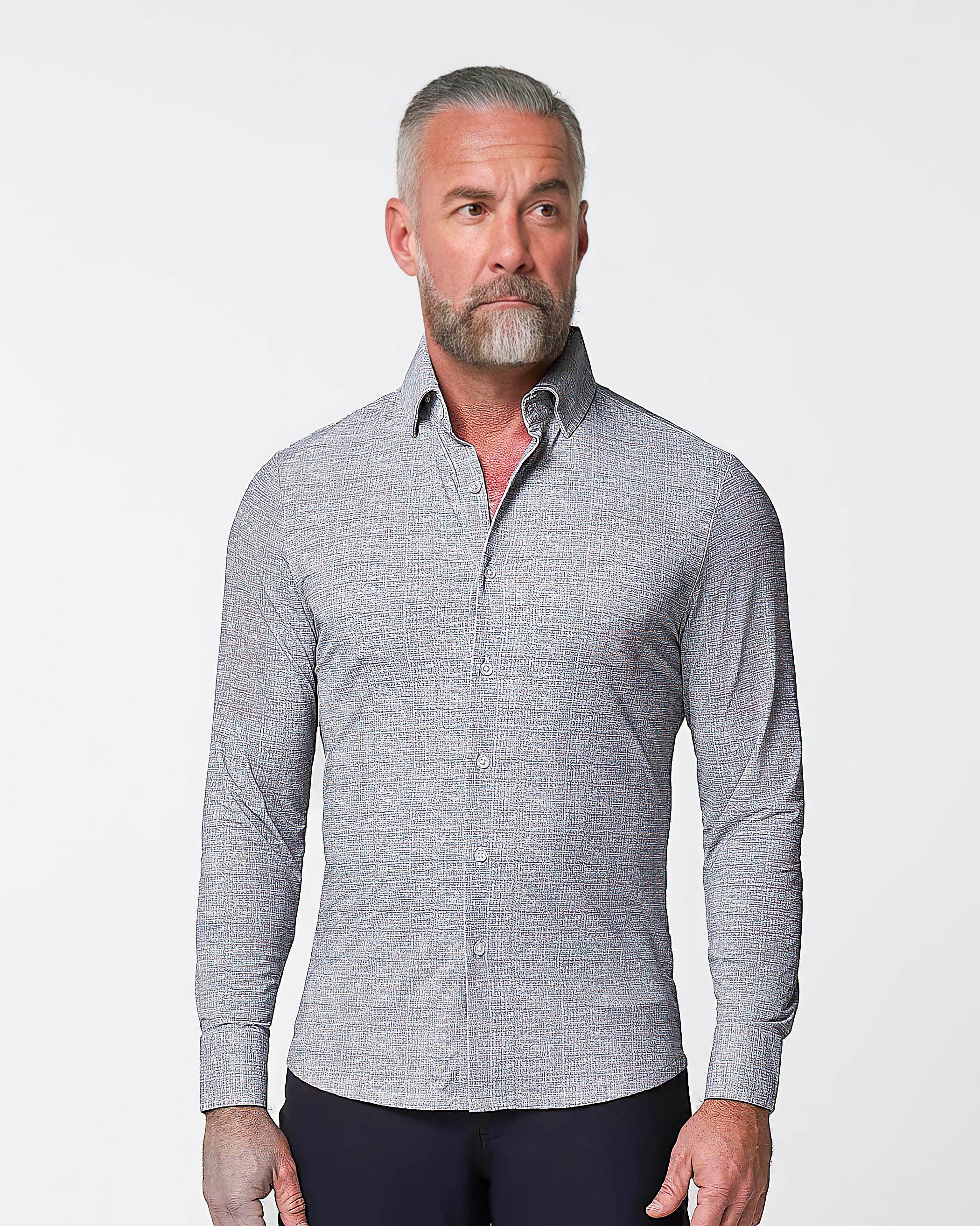 "The Rolo" Sport Shirt - Light Grey Printed Linen