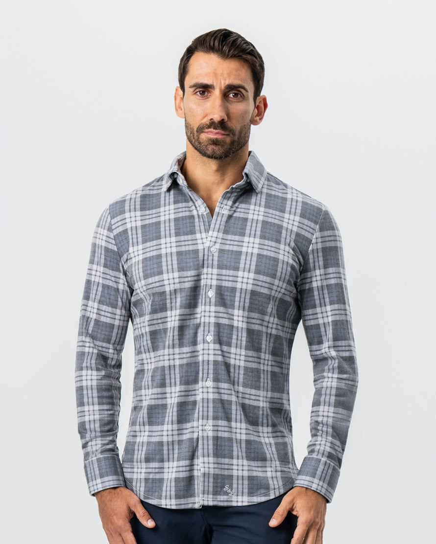 "The Warner" Grey and White Windowpane Button Down