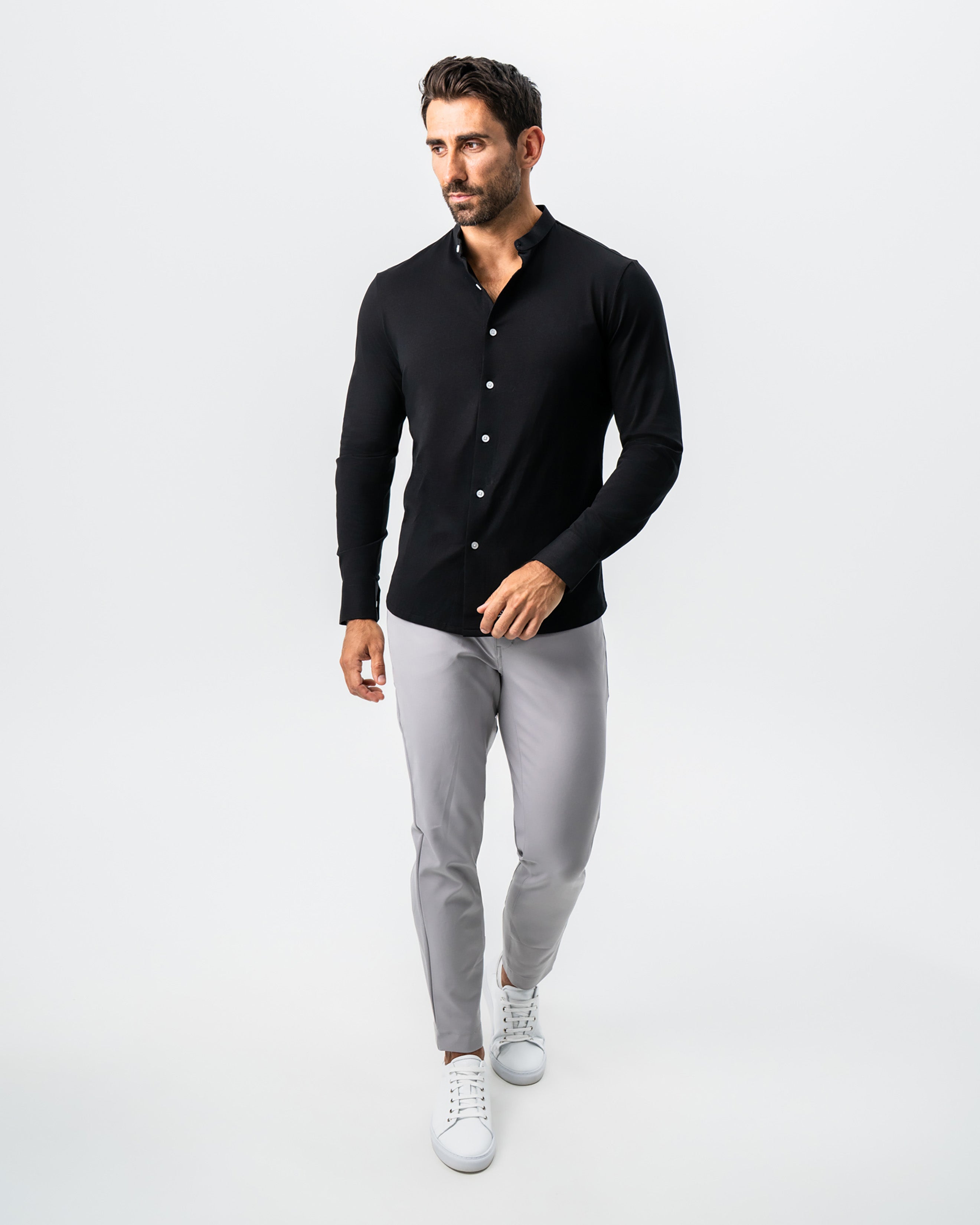 Banded Collar Button Down - Black