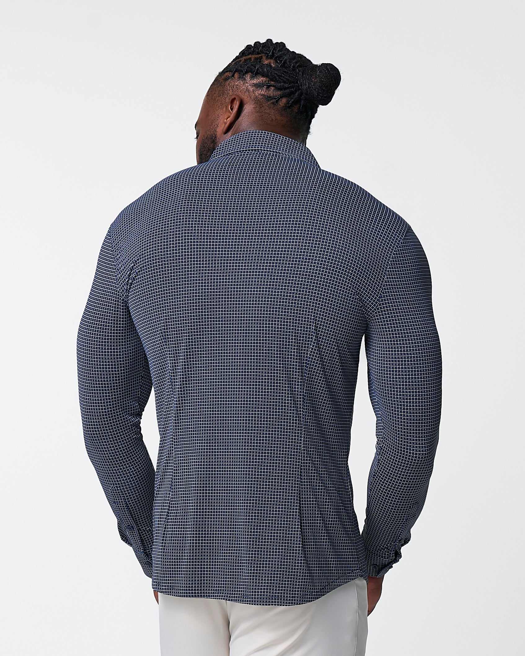 "The Eisenhower" Sport Shirt - Navy With White Grid