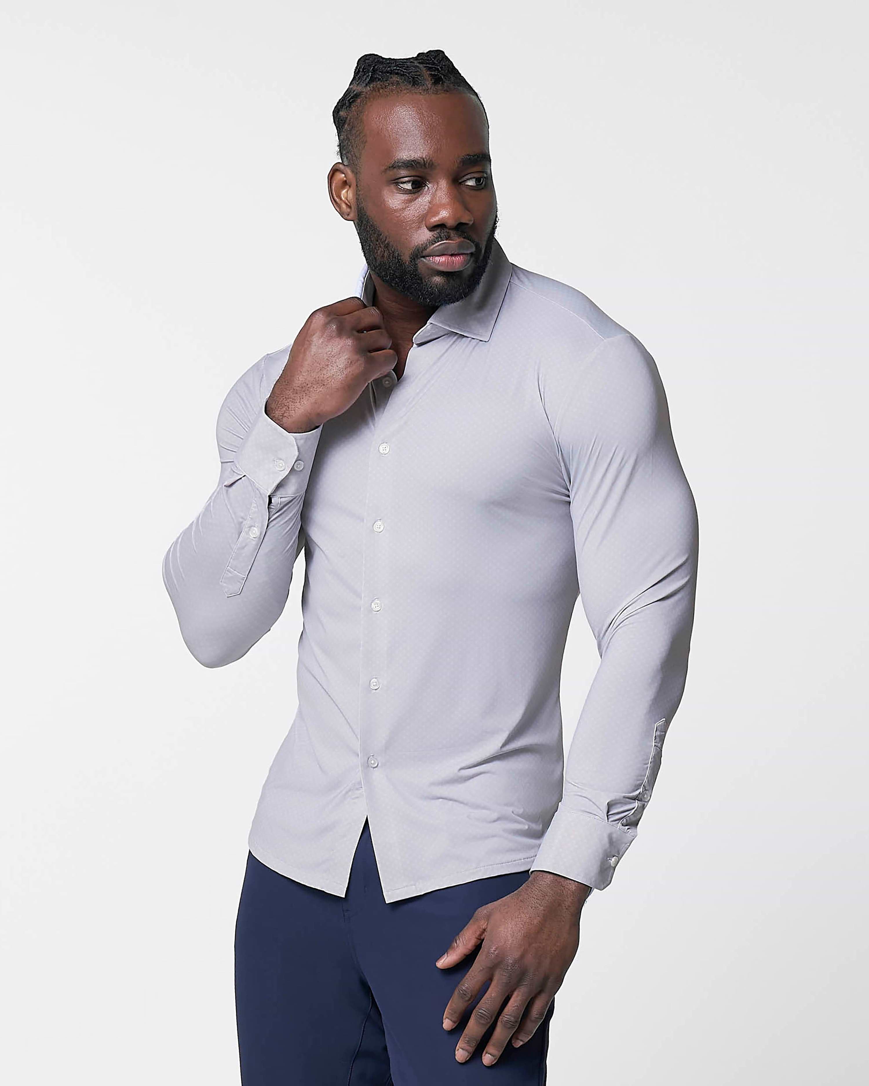 "The Larson" Sport Shirt - Grey & Big Dot