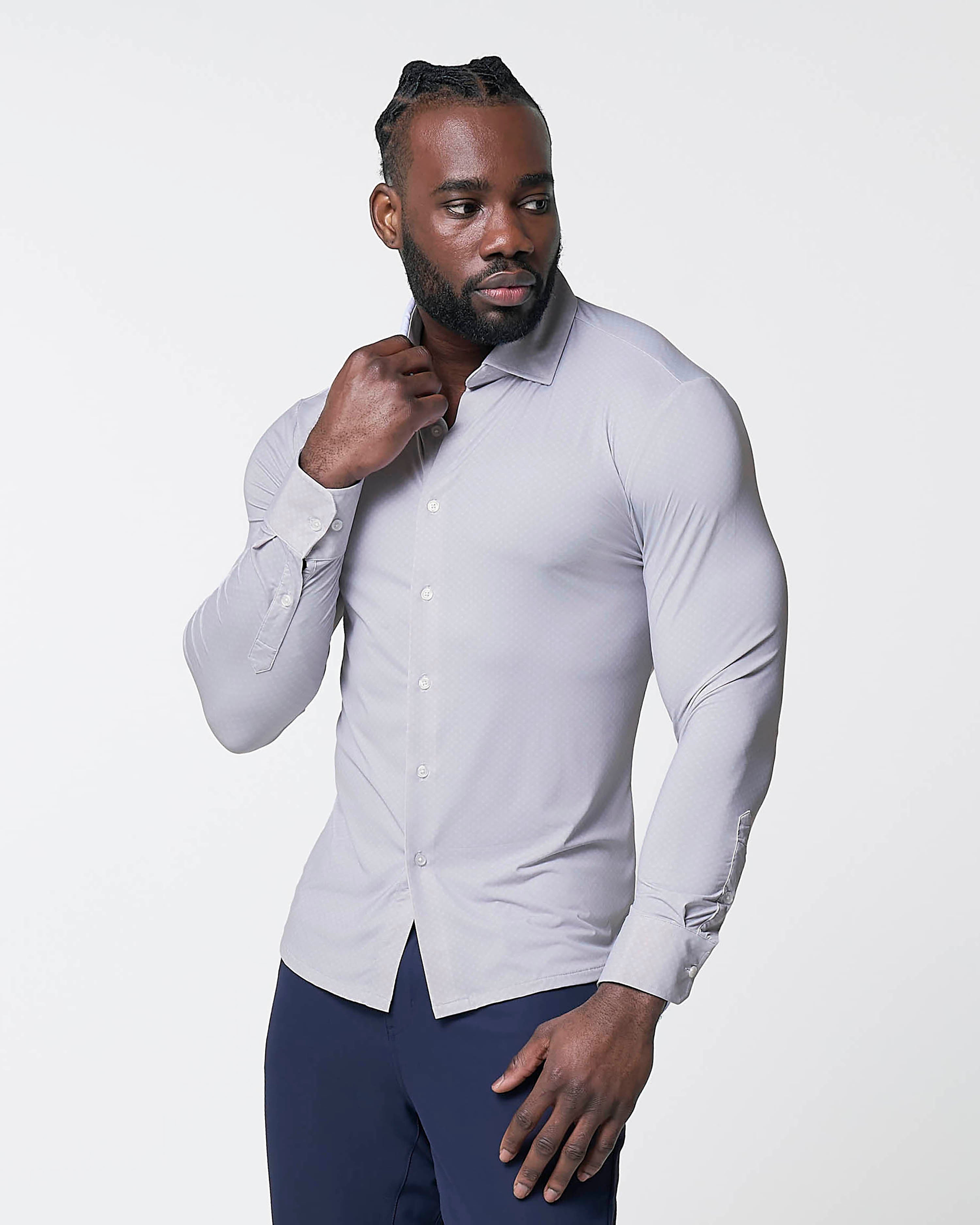 "The Larson" Sport Shirt - Grey & Big Dot