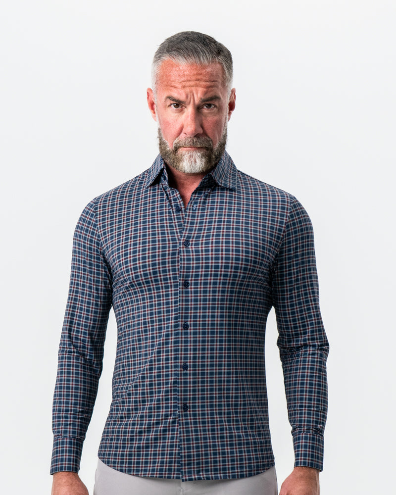 "The Spencer" Sport Shirt - Maroon, Navy, & White Plaid