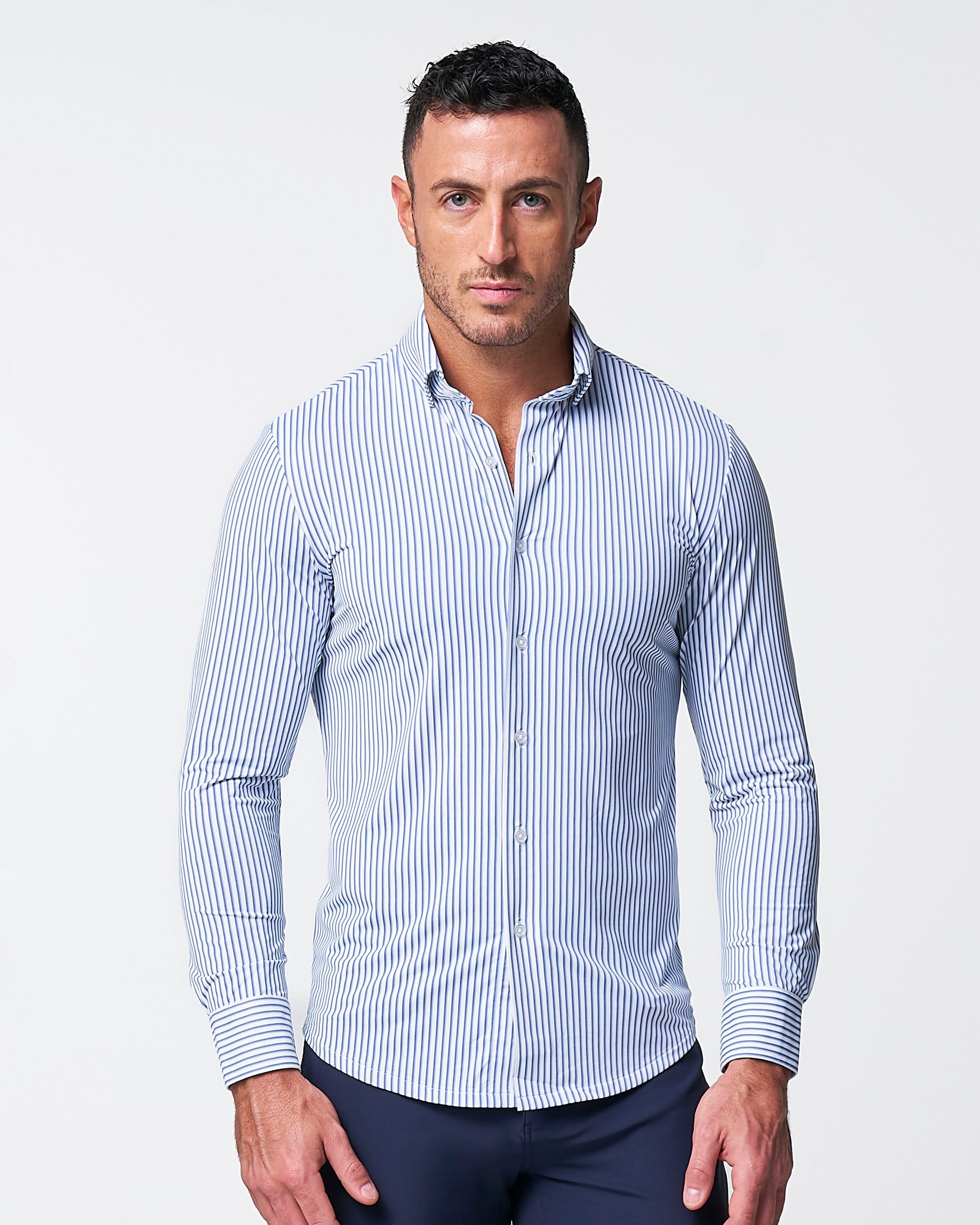 "The Wilfred" Sport Shirt - Blue & White Striped