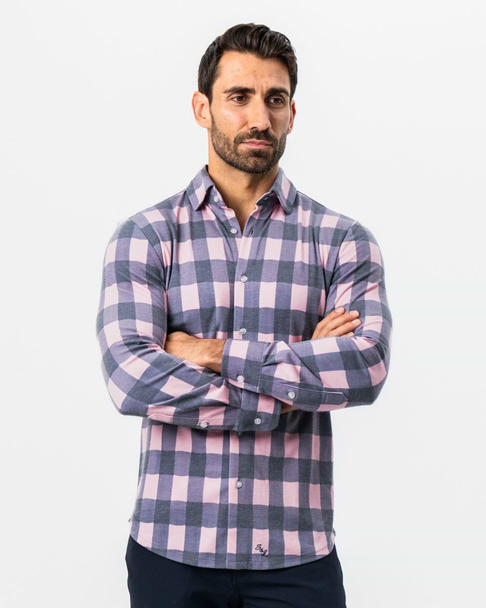 "The Summers" Pink & Navy Check Button Down