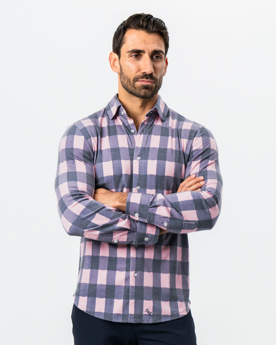 "The Summers" Pink & Navy Check Button Down