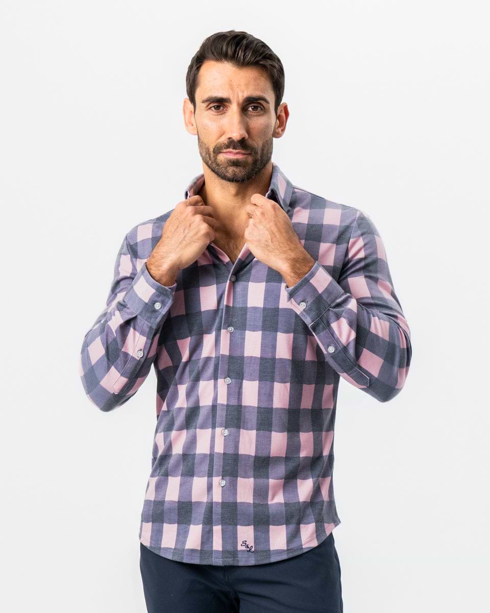 "The Summers" Pink & Navy Check Button Down