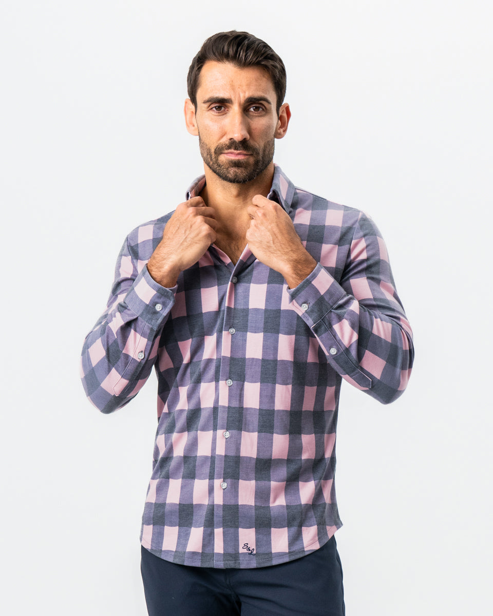 "The Summers" Pink & Navy Check Button Down