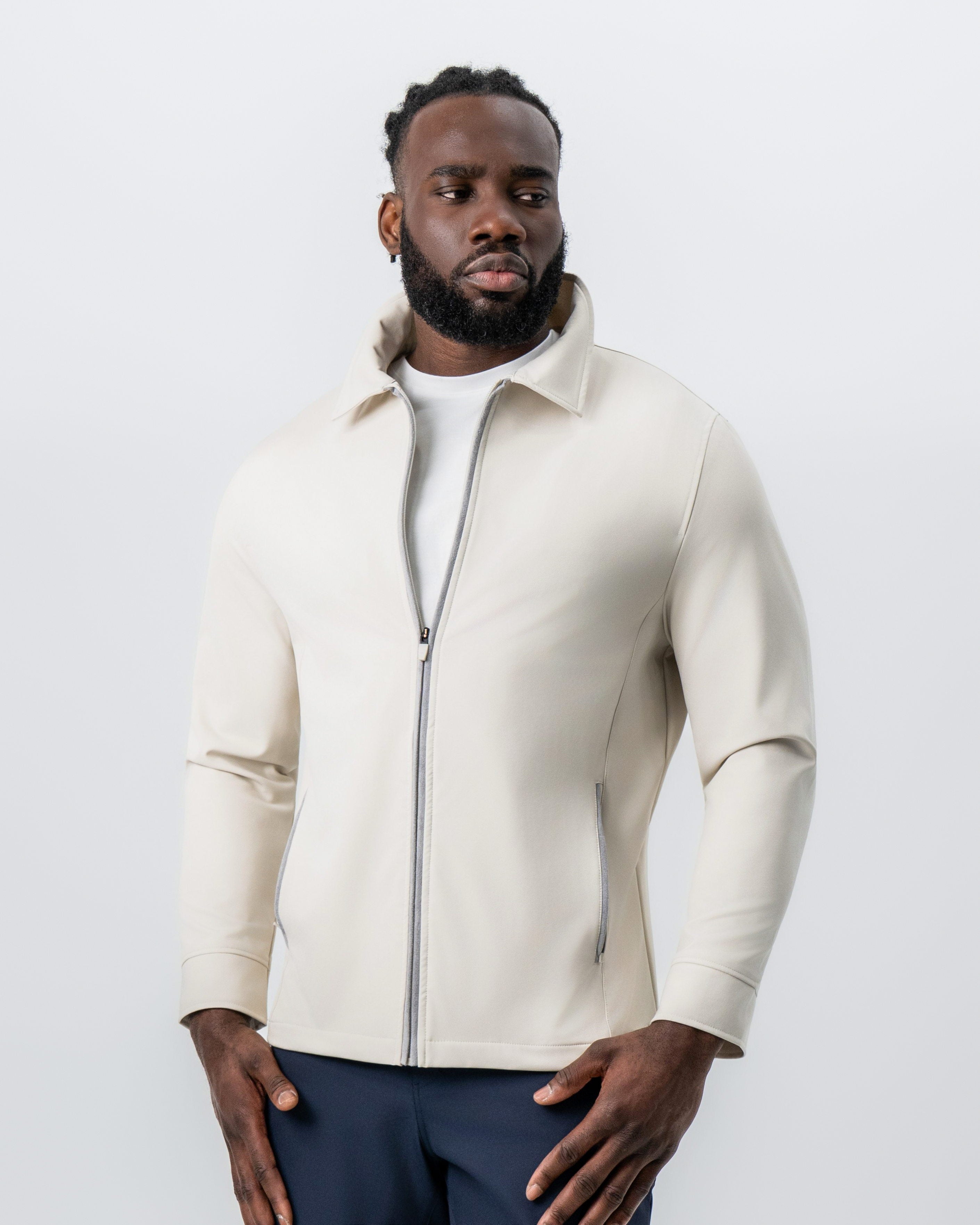 Collared Zip Jacket - Light Khaki