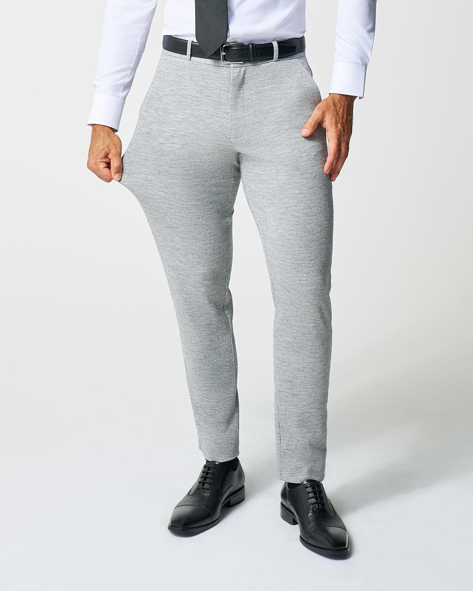Athletic Fit Stretch Wool Suit Pants - Light Grey with White Mini Stripe