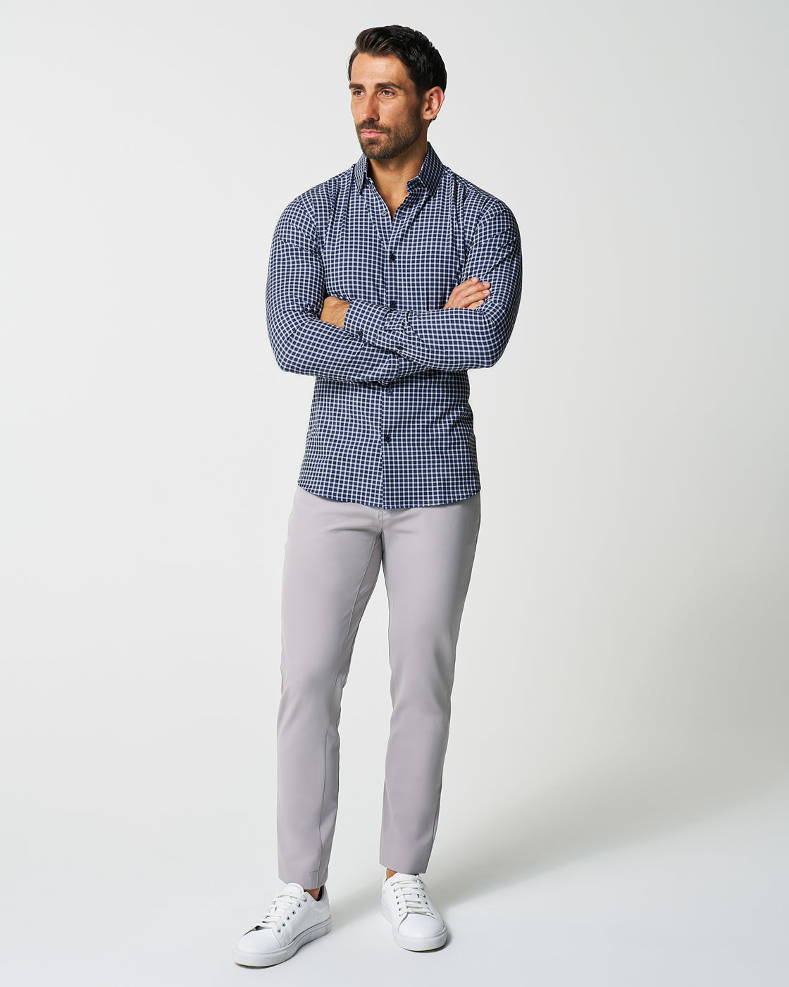 "The Callahan" Blue and White Mini Plaid - Classic Fit