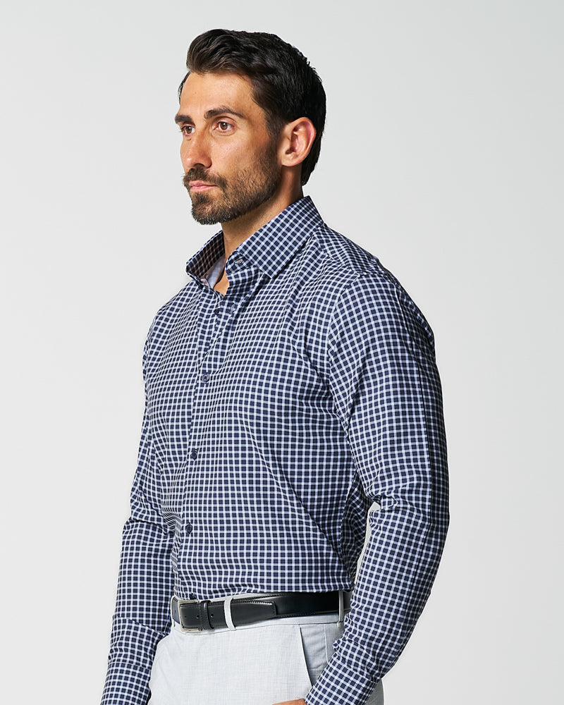 "The Callahan" Blue and White Mini Plaid - Classic Fit