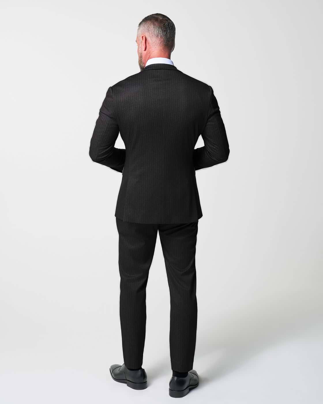 Athletic Fit Stretch Suit - Knit Charcoal Chalk Stripe